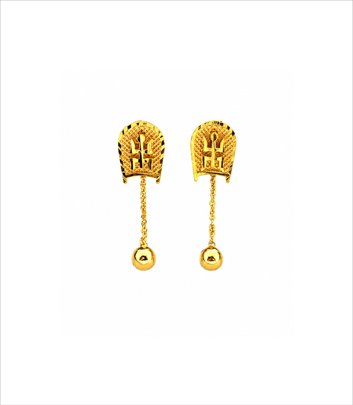 Gold Plated Swastik Shield Hanging Ball Drop Earrings DBC1494
