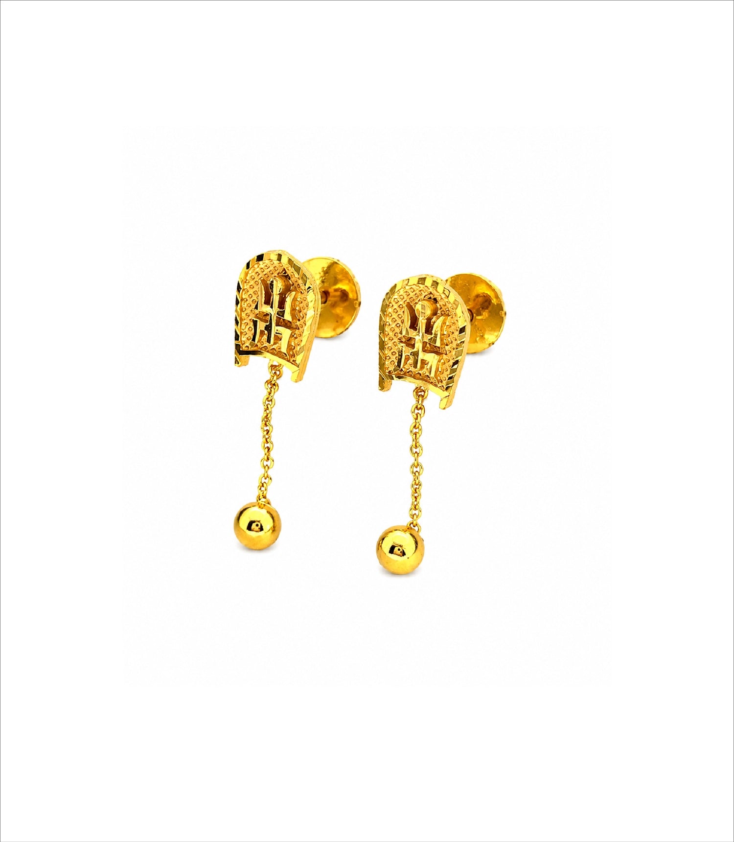 Gold Plated Swastik Shield Hanging Ball Drop Earrings DBC1494