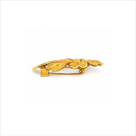 gold plated floral unisex brooch side view DBR22
