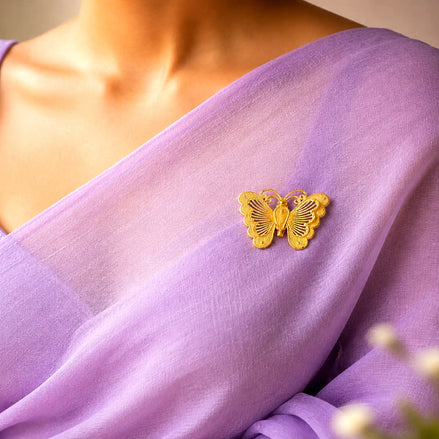 Gold Plated Butterfly Motif Unisex Brooch on saree DBR35