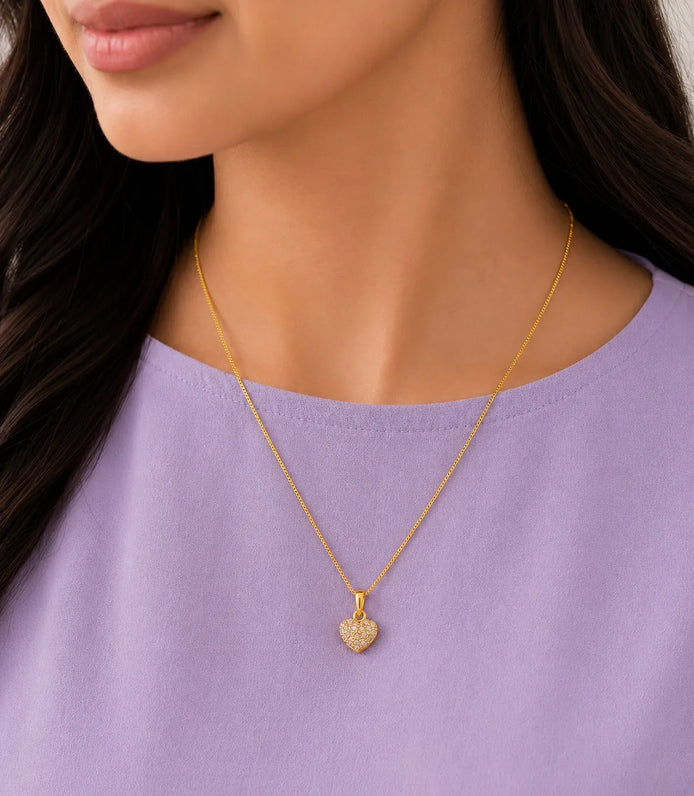 Gold Plated AD Heart Shape Pendant Chain
