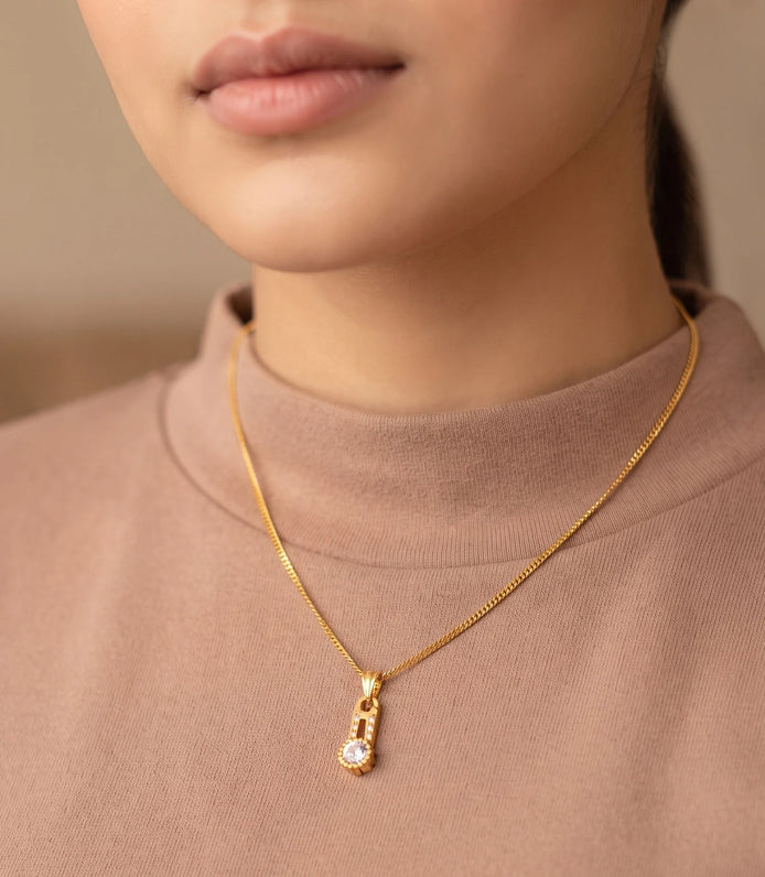 Gold Plated Crystal Drop Pendant Chain