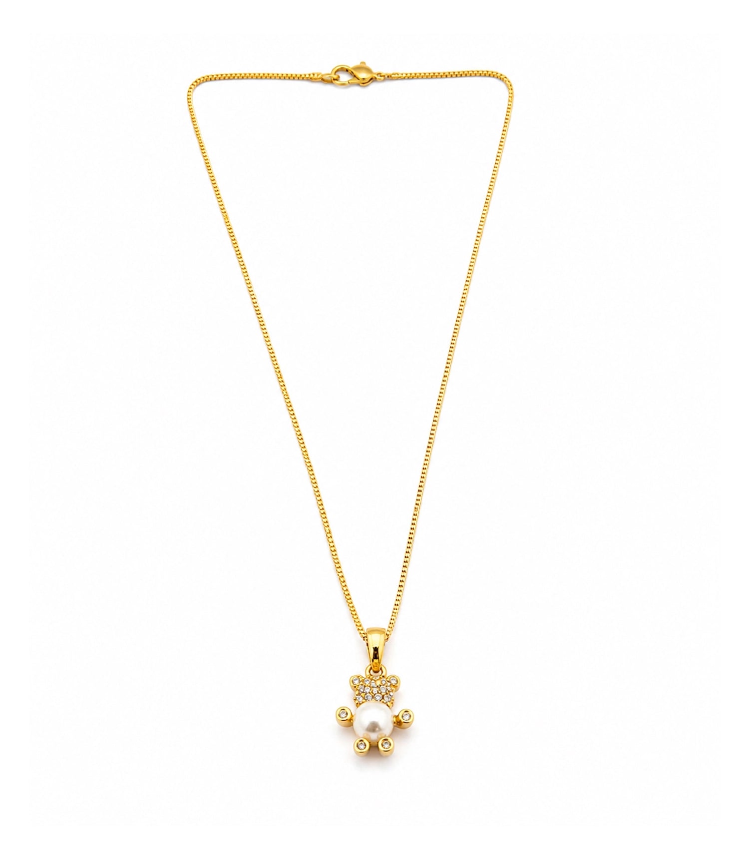 Gold Plated Teddy Bear Pearl Pendant Chain