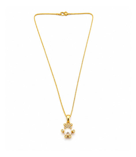 Gold Plated Teddy Bear Pearl Pendant Chain