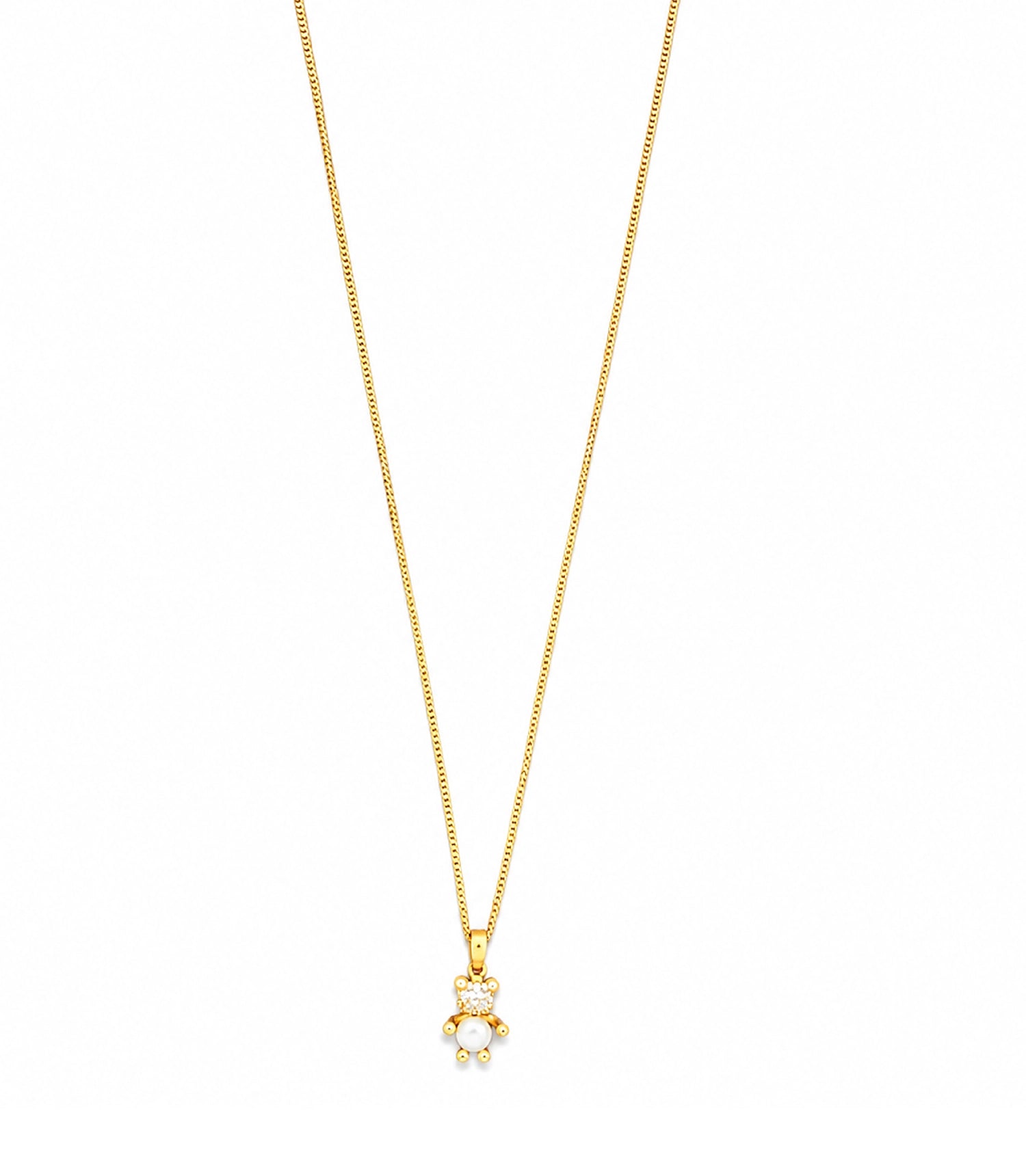 Gold Plated Teddy Bear Pearl Pendant Chain