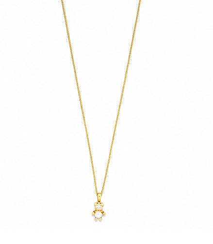 Gold Plated Teddy Bear Pearl Pendant Chain