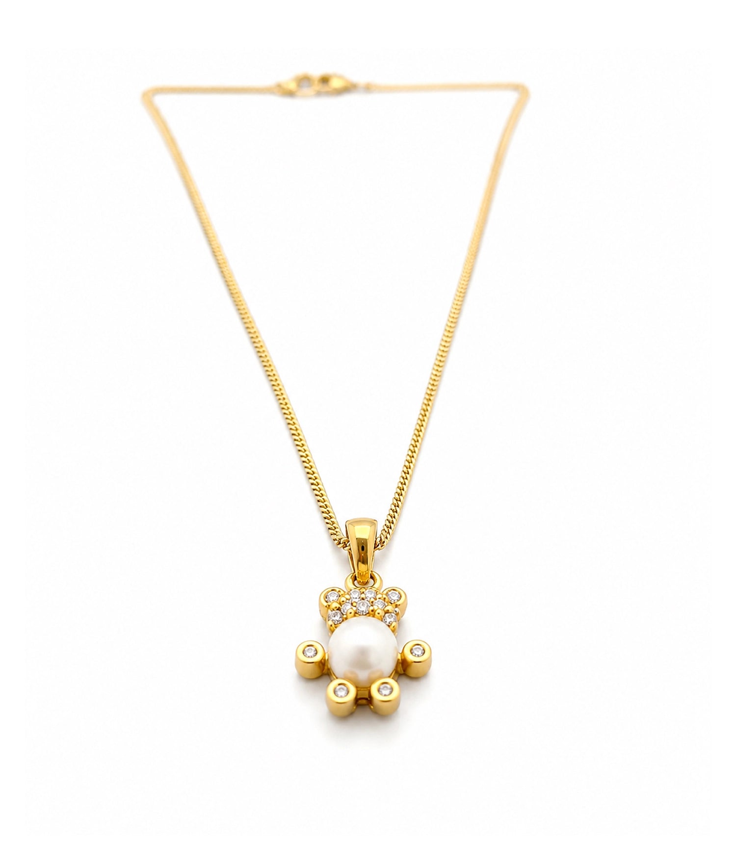 Gold Plated Teddy Bear Pearl Pendant Chain