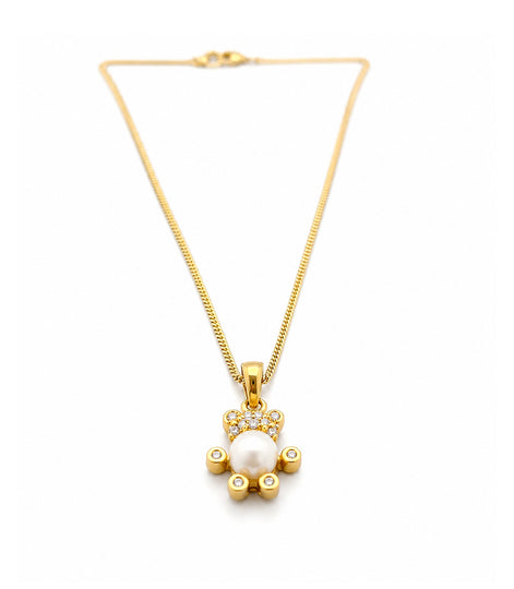 Gold Plated Teddy Bear Pearl Pendant Chain