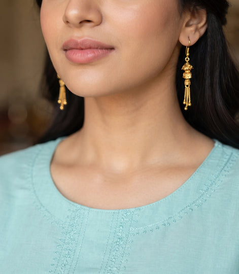 Gold Plated Lotus Bell Tassel Drangler Earrings