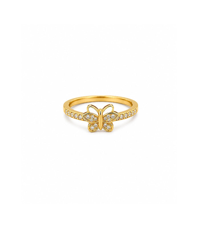 Gold Plated Butterfly Crystal Ring for Women