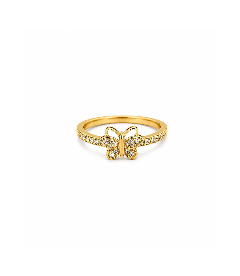 Gold Plated Butterfly Crystal Ring for Women