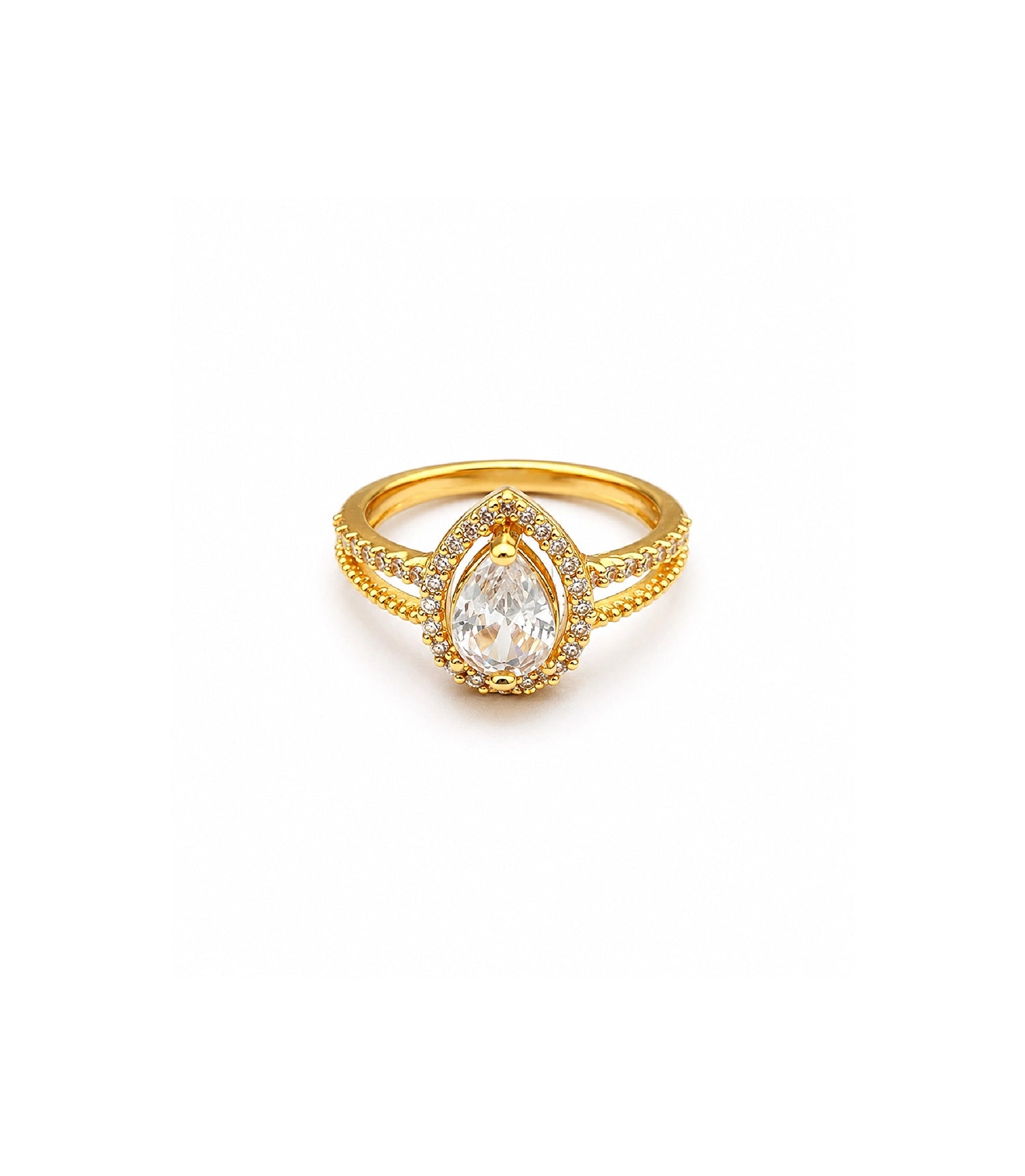 Gold Plated Pear-Cut White AD Finger Ring for Women