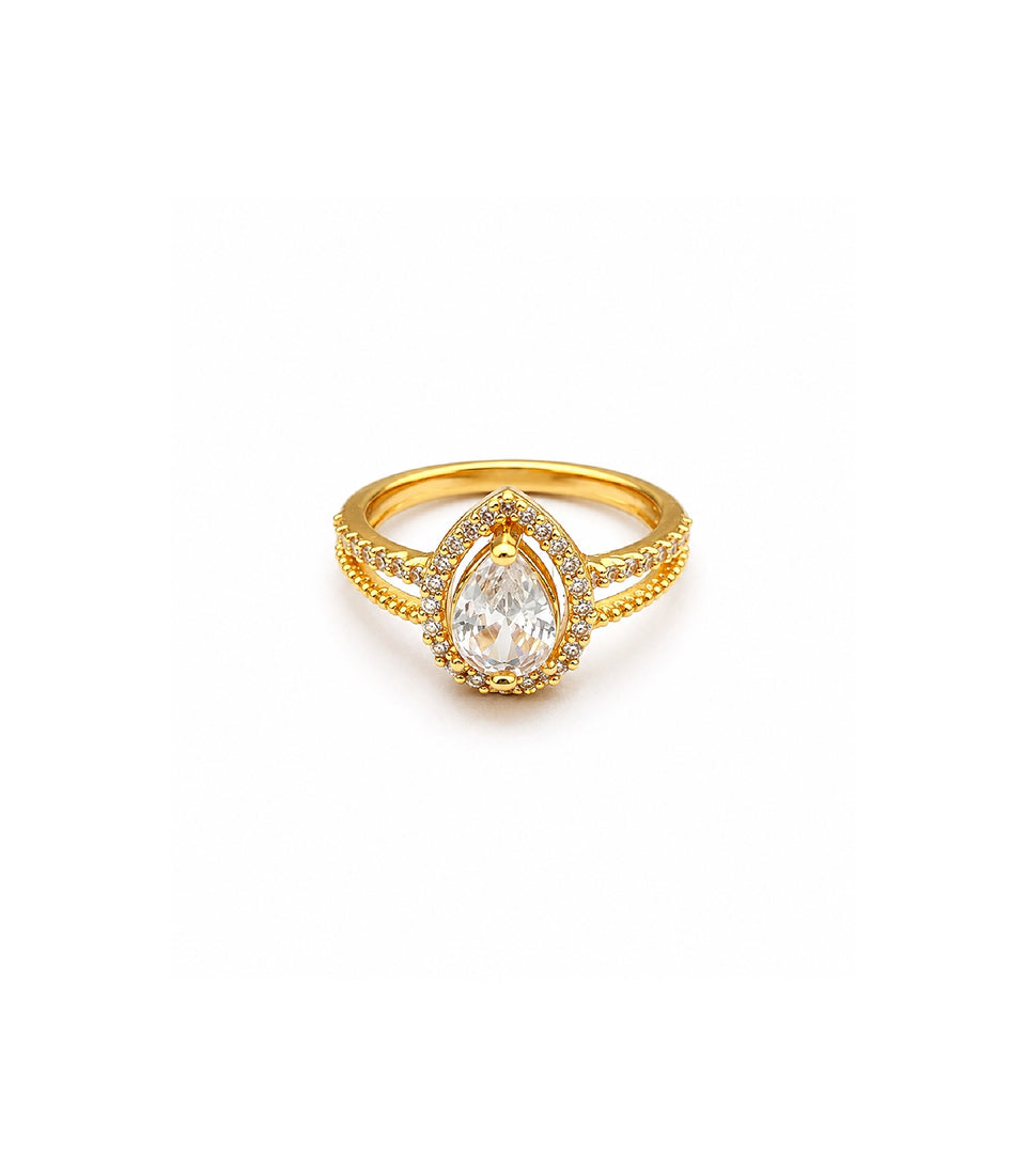 Gold Plated Pear-Cut White AD Finger Ring for Women