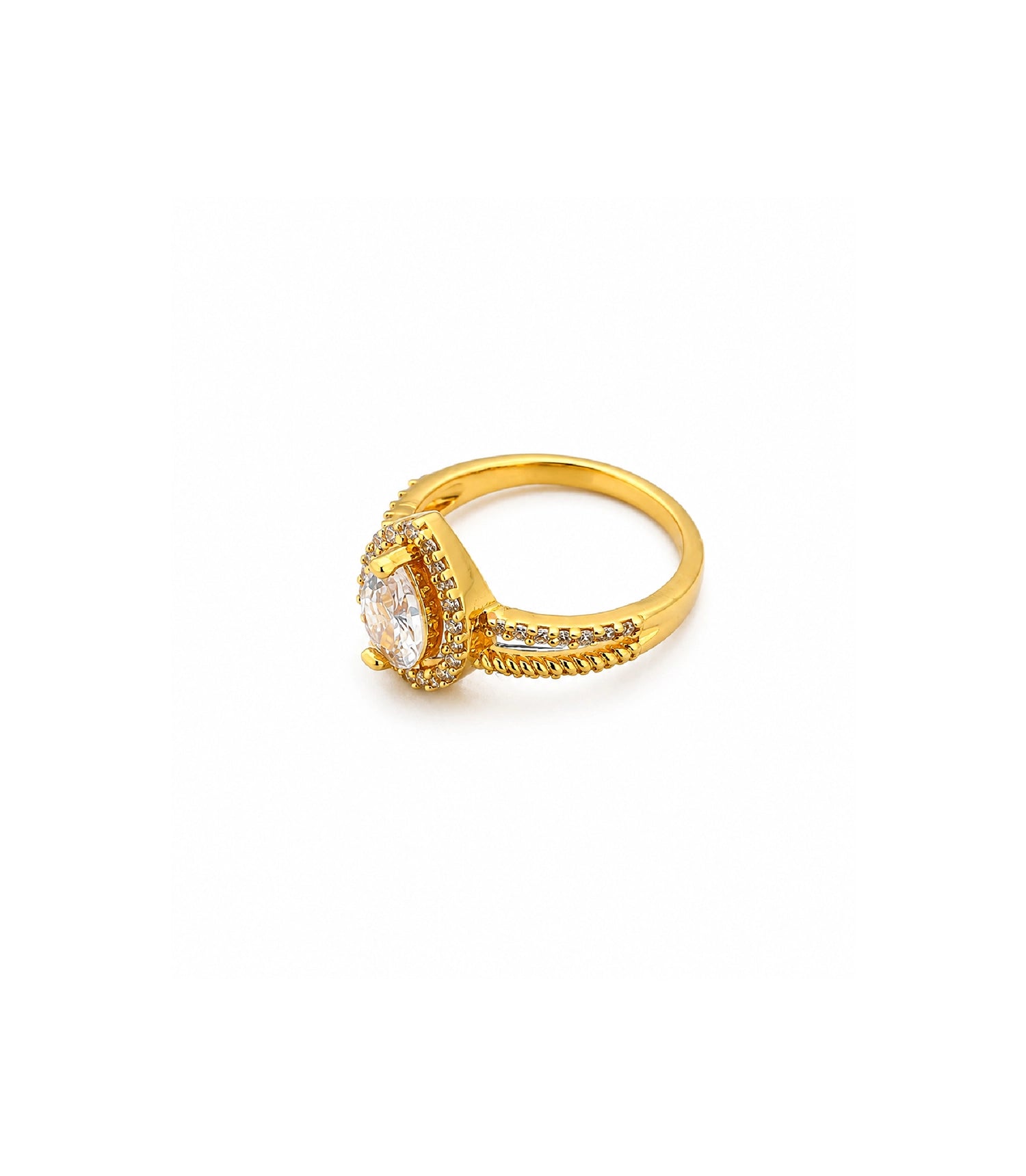 Gold Plated Pear-Cut White AD Finger Ring for Women