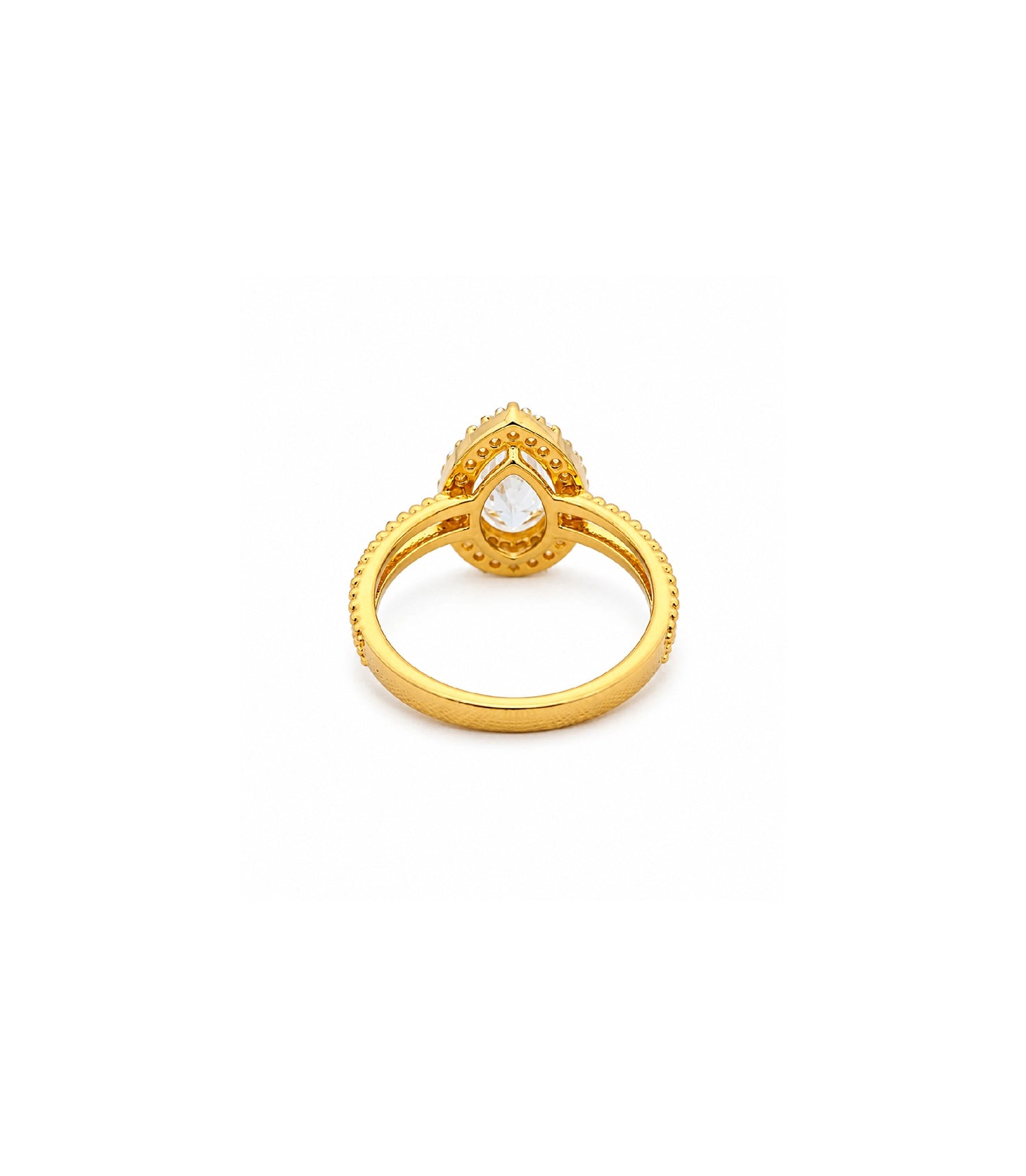Gold Plated Pear-Cut White AD Finger Ring for Women