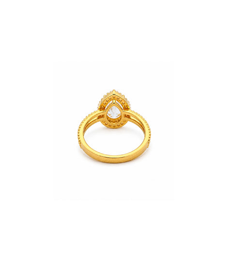 Gold Plated Pear-Cut White AD Finger Ring for Women