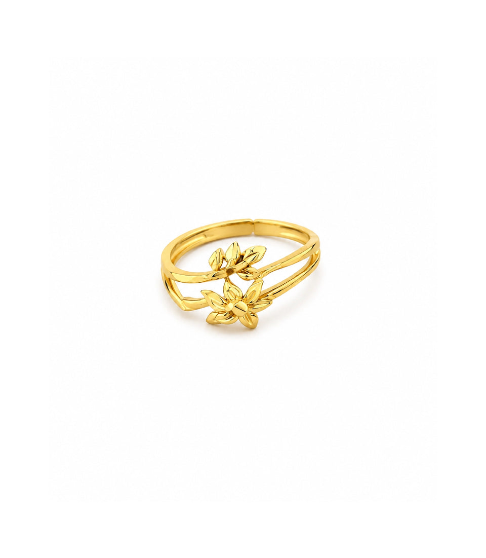 Gold Plated Floral Open Adjustable Ring for Women