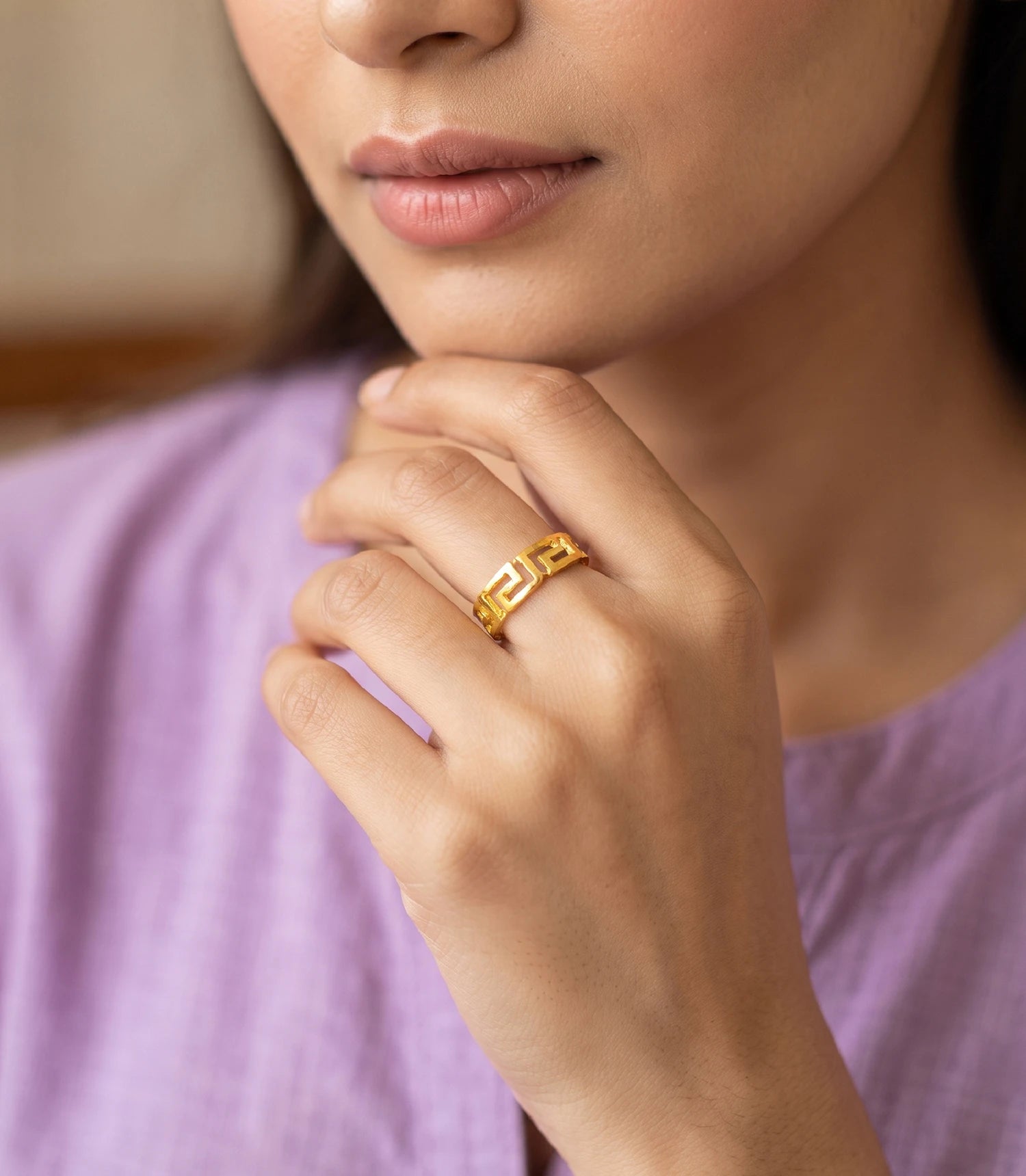 Gold Plated Geometric Adjustable Finger Ring