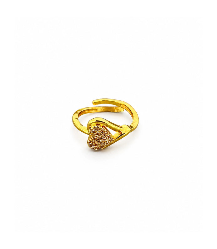 Gold Plated Crystal Heart Adjustable Finger Ring