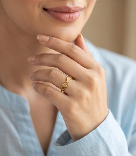 Gold Plated Adjustable Elegant AD Finger Ring